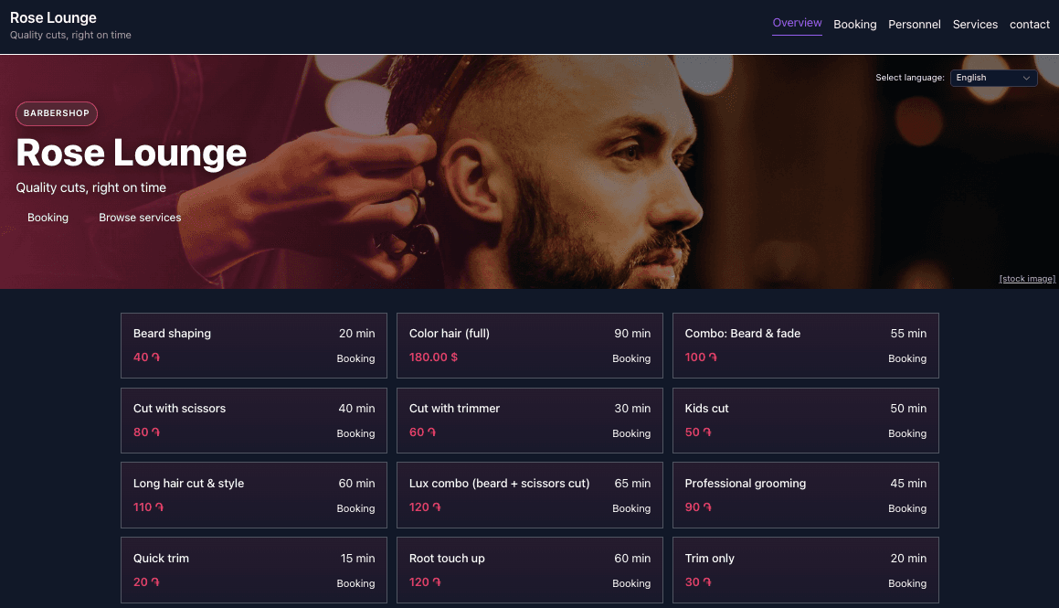 BeMyBarber platform screenshot